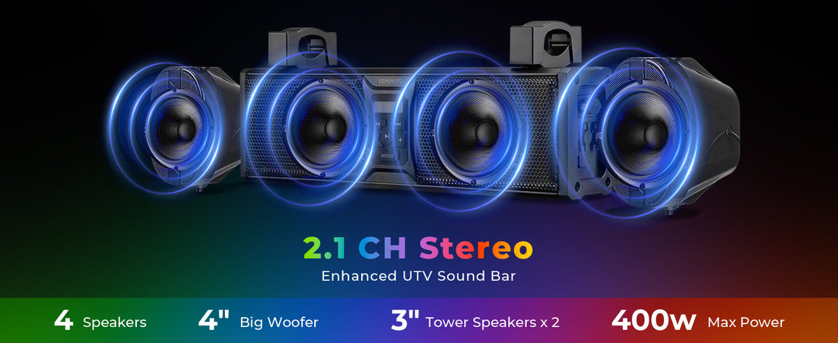 2.1CH 17" SoundBar Bluetooth For Polaris Can am UTV/ATV Universal with RGB Lights 1''-2'' Roll Bar — manufacturer image 2