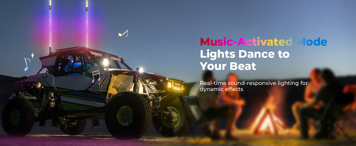 3FT LED Whip Lights 2PCS with Strobe & SOS Modes, Bluetooth App Control for Polaris RZR & Can-Am X3 — manufacturer image 2