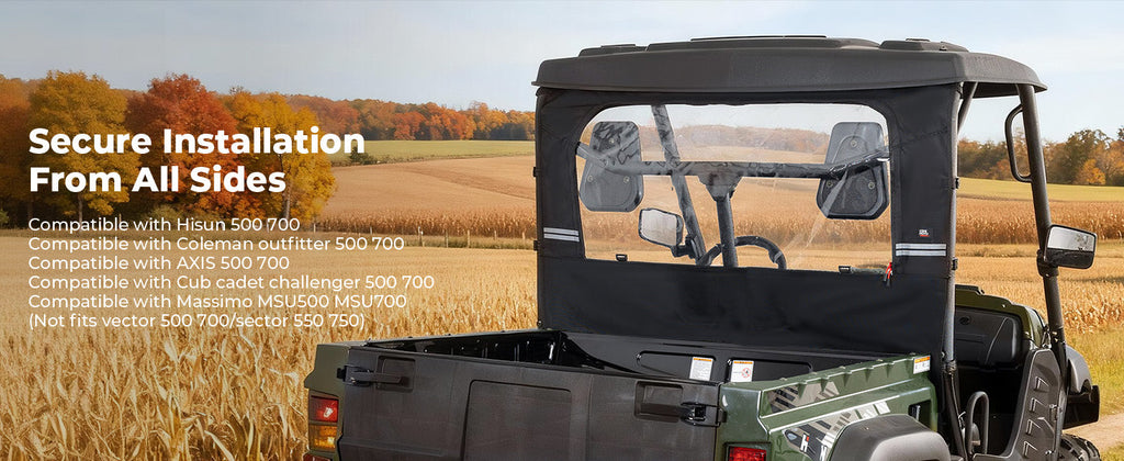 UTV Soft Rear Windshield for Hisun 500/700, Massimo MSU500/700 & Cub Cadet 500/700 — manufacturer image 2