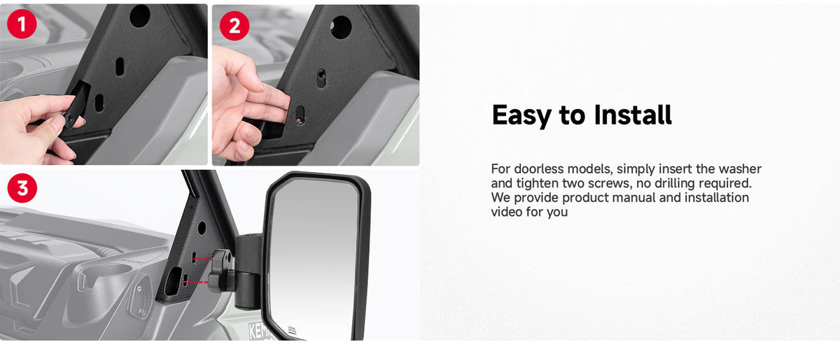 Auto-Reset UTV Side Mirrors Compatible with Can-Am Defender 2016+ — manufacturer image 4