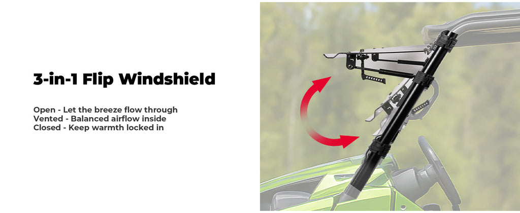 3-in-1 Flip Windshield For Kawasaki Teryx — manufacturer image 2
