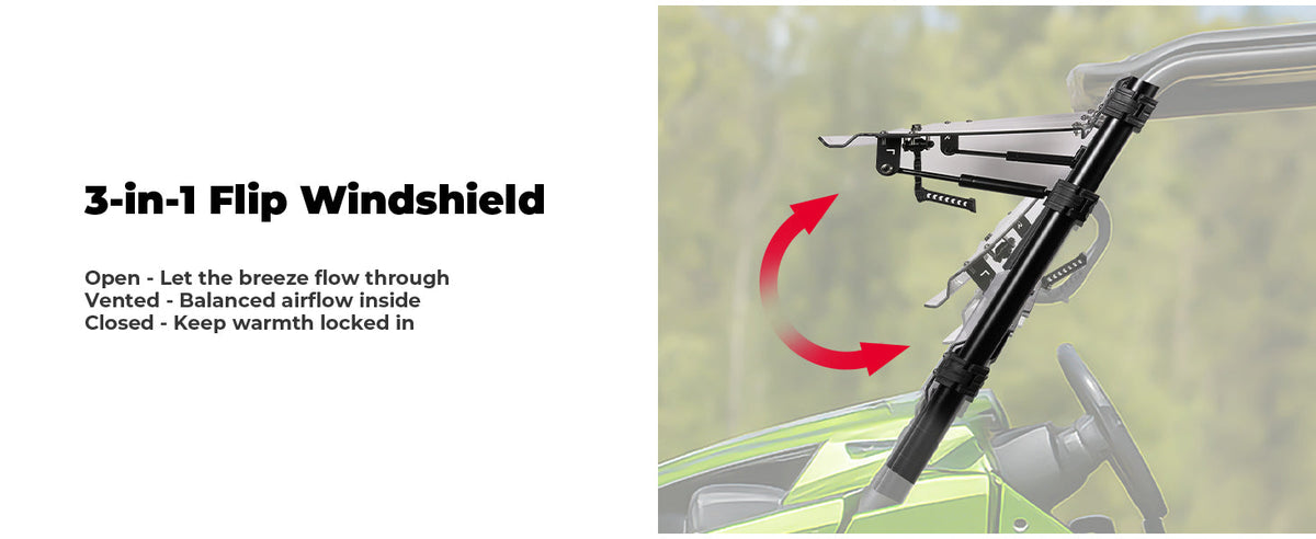 3-in-1 Flip Windshield For Kawasaki Teryx — manufacturer image 2