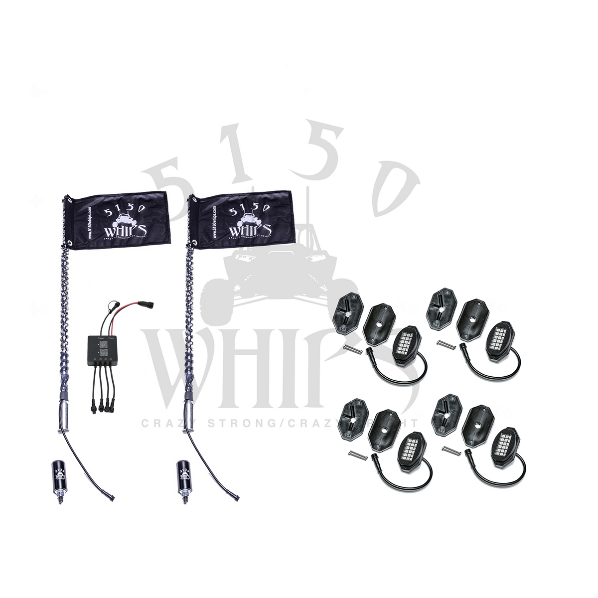 5150 Whips 2-Foot 187 Whip Pair with 4-Pod Rock Light 1.0 Kit