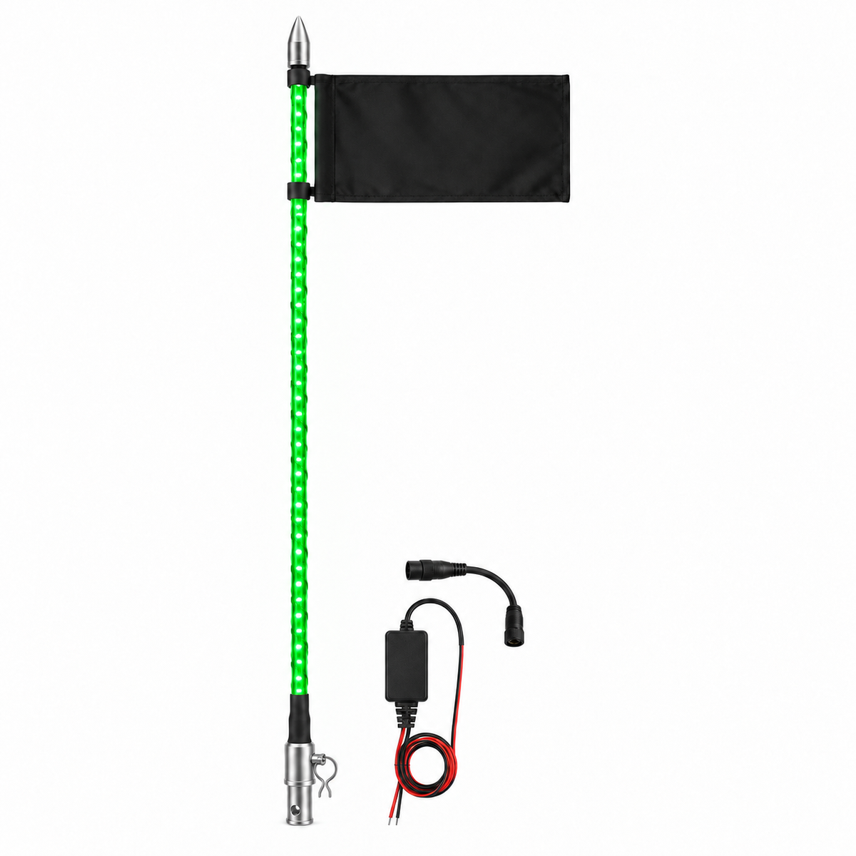 5150 Whips 2-foot Platinum Hyper Color green LED whip WH-1202G-PL
