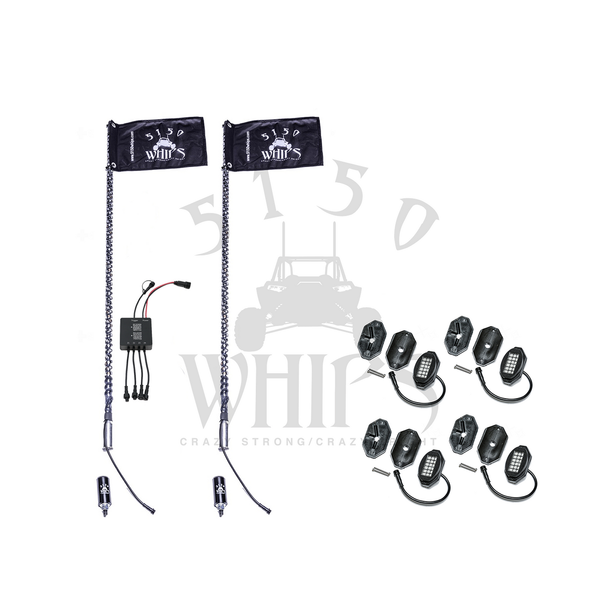 5150 Whips 4-Foot 187 Whip Pair with 4-Pod Rock Light 1.0 Kit