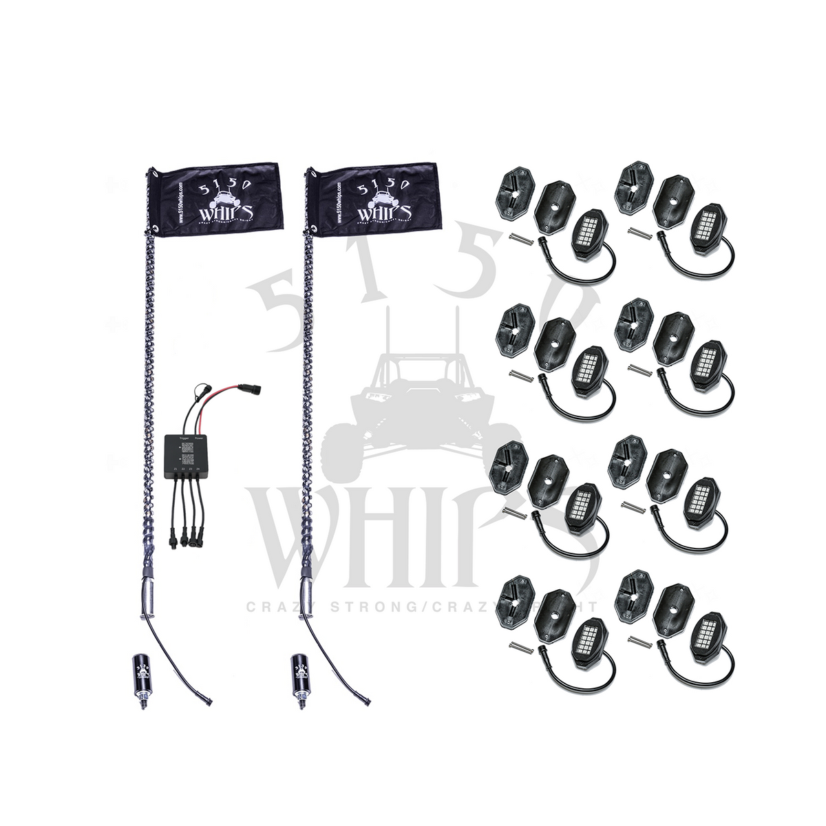 5150 Whips 4-Foot 187 Whip Pair with 8-Pod Rock Light 1.0 Kit
