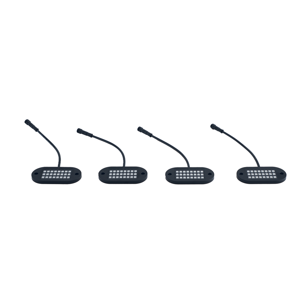 5150 Whips four-pod rock light kit components