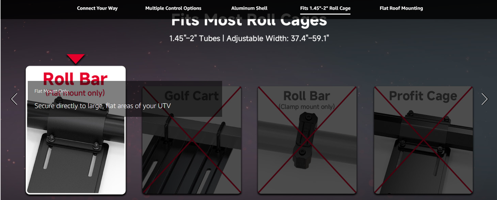 Midnight 90 Roof 34 Inch Soundbar For Can-Am Polaris UTV Bluetooth Speaker Fits 1.45–2" Roll Cages — manufacturer image 11