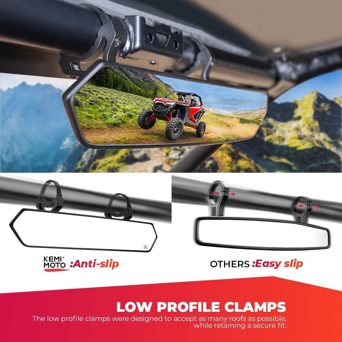 UTV Adjustable Rear View Mirror & Side Mirrors Fit 1.75"-2" Round Tube