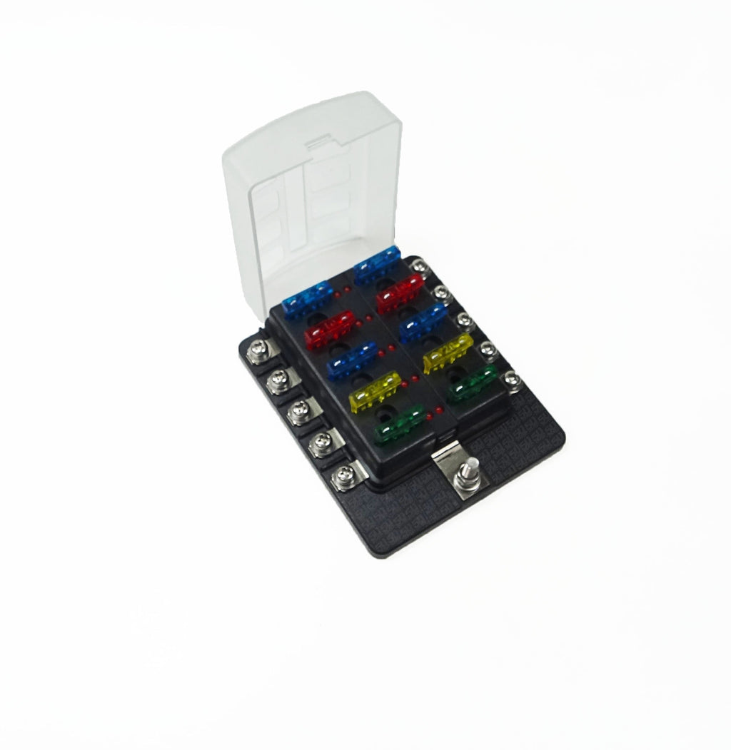10-way ring-terminal fuse block with LED indicators