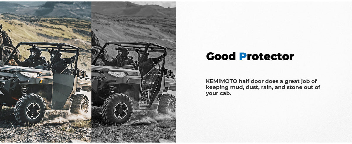 KEMIMOTO UTV Aluminum Half Doors for Polaris Ranger XP 1000 2018-2026 — manufacturer image 1