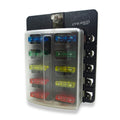 10-way blade fuse box with LED circuit indicators