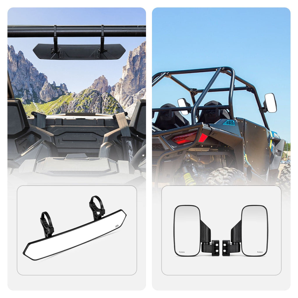 UTV Adjustable Rear View Mirror & Side Mirrors Fit 1.75"-2" Round Tube