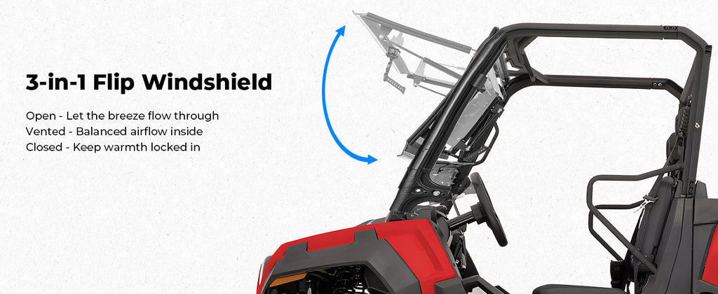 KEMIMOTO 3-in-1 Flip Front Windshield for 2020+ Tracker 800SX — manufacturer image 1