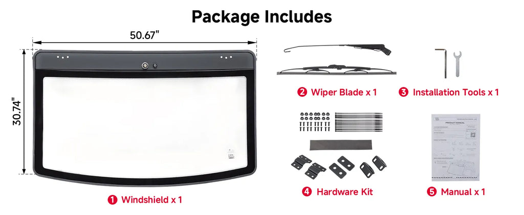 UTV 9/32" Glass Windshield with Trigger-Activated Electric Wiper for Polaris Ranger 1000 / XP 1000 / XP 900 &  — manufacturer image 4