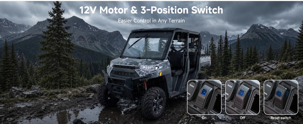 UTV 9/32" Glass Windshield with Trigger-Activated Electric Wiper for Polaris Ranger 1000 / XP 1000 / XP 900 &  — manufacturer image 2