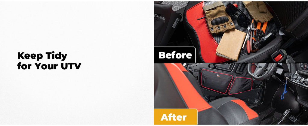 KEMIMOTO UTV Front Side Door Bags for Polaris RZR, Red — manufacturer image 3
