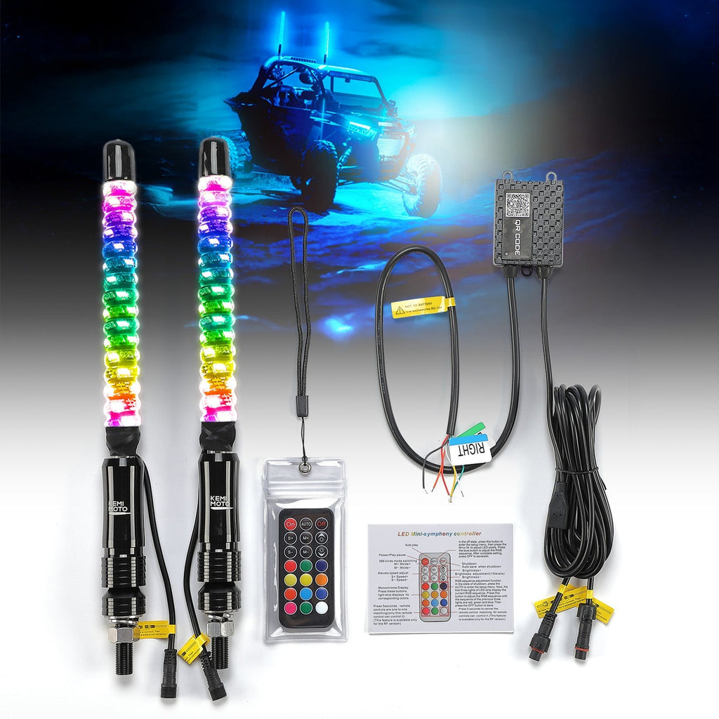 1FT/2FT 2PCS Spiral Whip Light Bluetooth Control