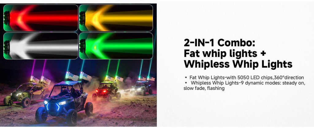 UTV/ATV Universal 2-in-1 2PCS 2FT RGB Whipless LED Whip Lights — manufacturer image 2