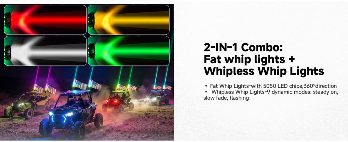 UTV/ATV Universal 2-in-1 2PCS 2FT RGB Whipless LED Whip Lights — manufacturer image 2