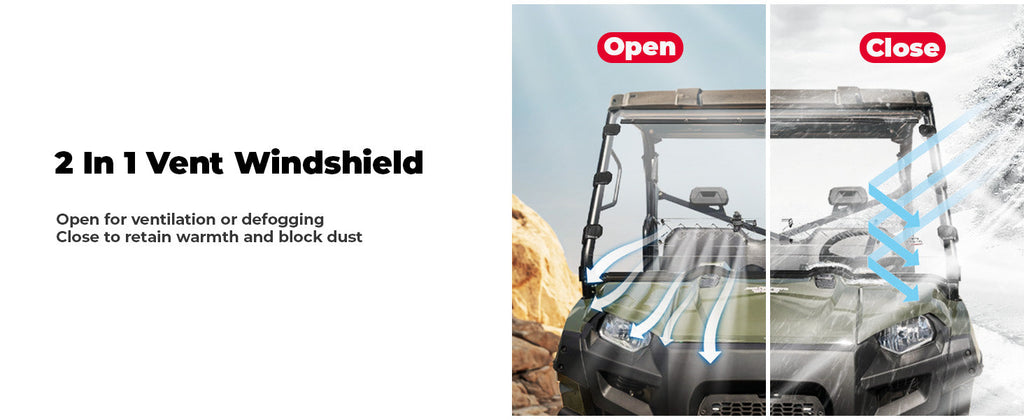 KEMIMOTO Front Vented Windshield for Polaris Ranger 800/XP 800/Crew (Not Fit Midsize) — manufacturer image 2