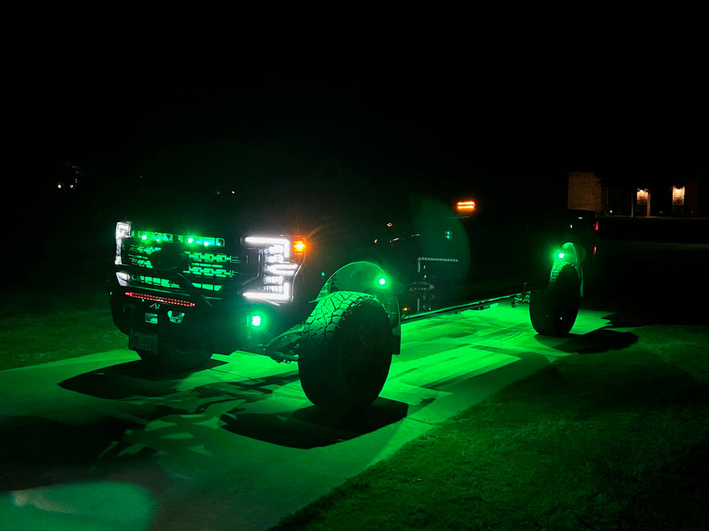 Black Oak LED RGB rock lights installed for off-road underglow