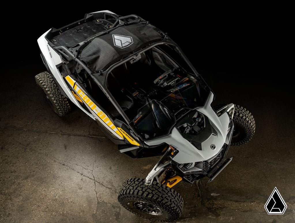 Can-Am Maverick R mesh shade roof installed