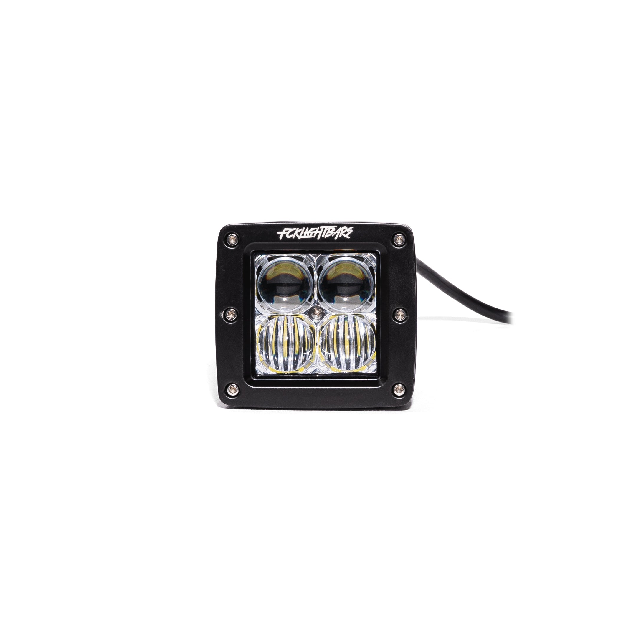 FCKLightBars P-4 high-output LED pod with amber flood lens, SKU FCK-P4F-A