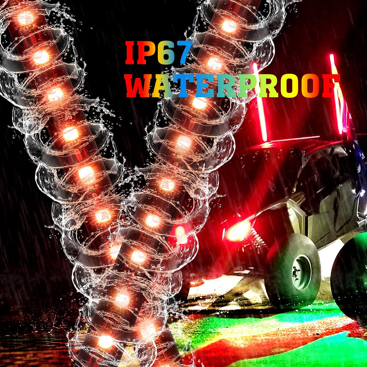 2pcs 4FT Black Limited LED Whip Light with RF Remote Control