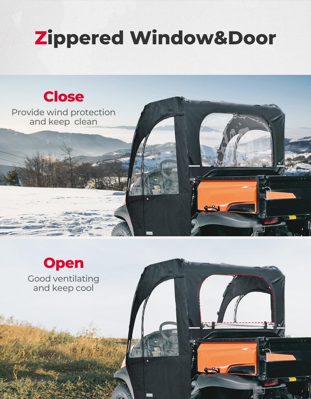 Soft Cab Enclosure Doors & Rear Soft Windshield for Kubota RTV