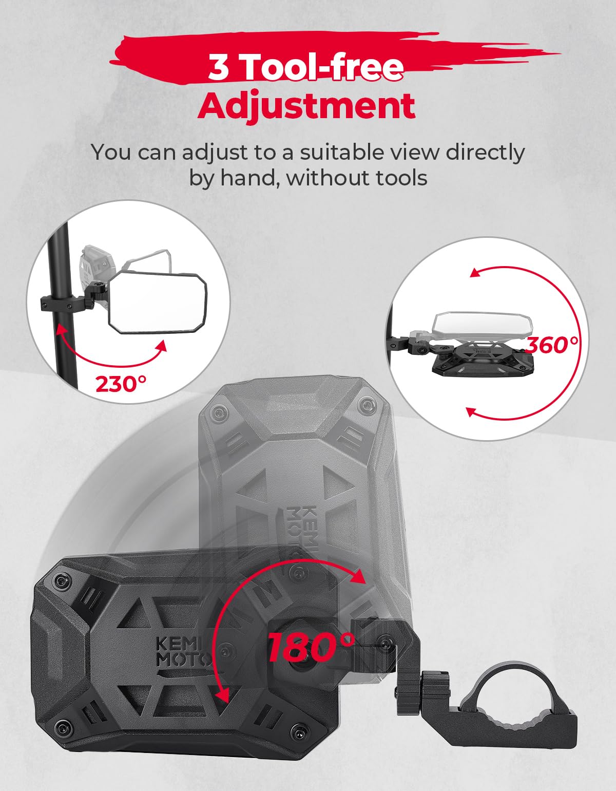 UTV Side Mirrors, Tool-free Multi-Adjustment for Can Am Maverick X3/ RZR w/ 1.65-2" Roll bar