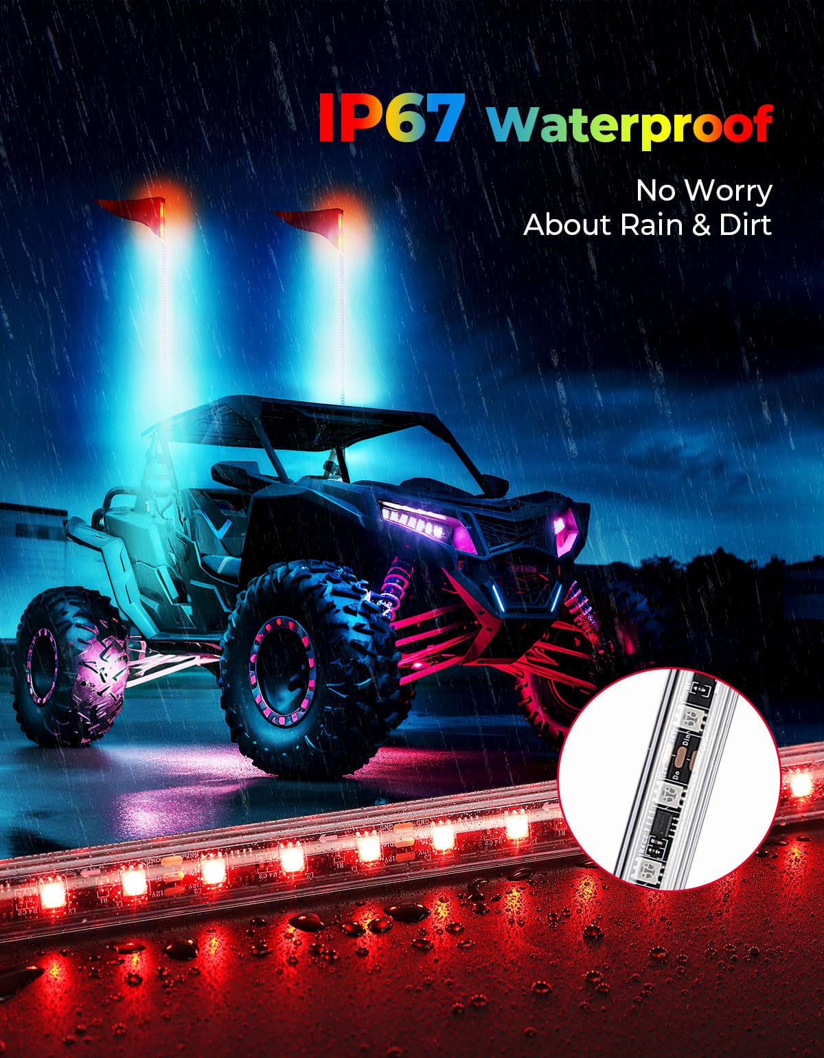 2PCS 5FT UTV Whip Lights with Spring Bases