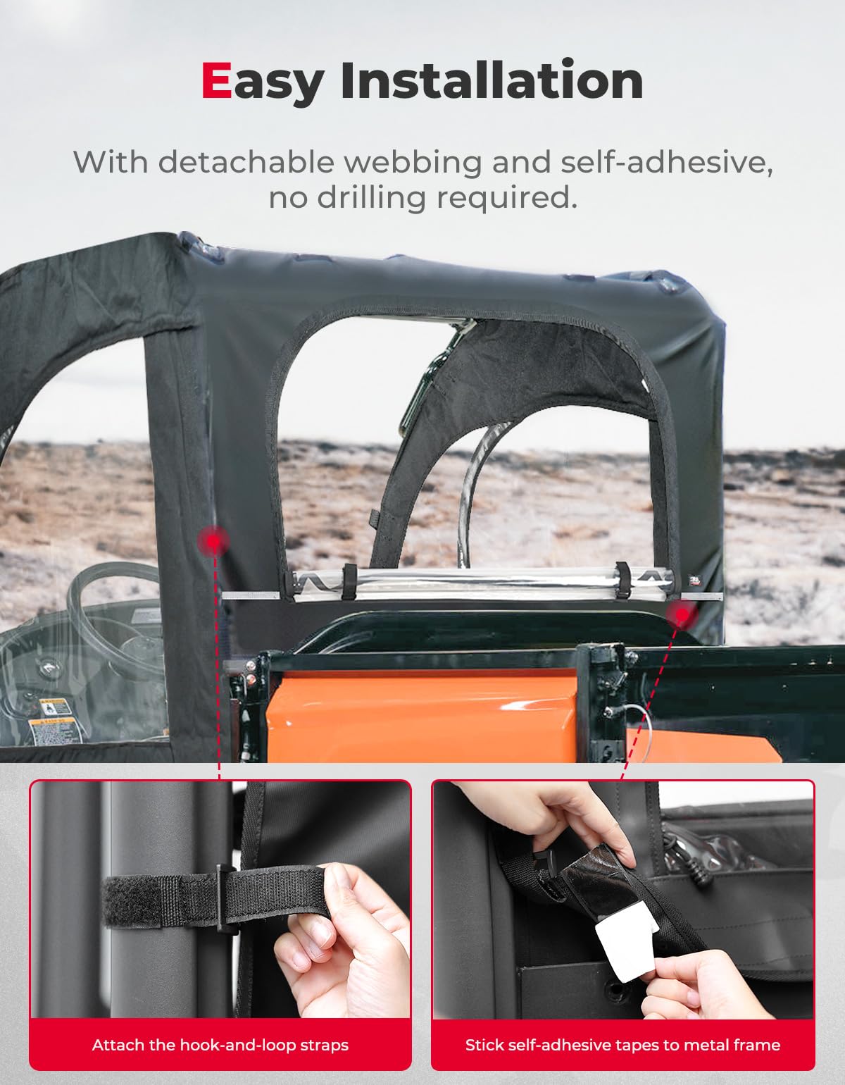 Soft Cab Enclosure Doors & Rear Soft Windshield for Kubota RTV