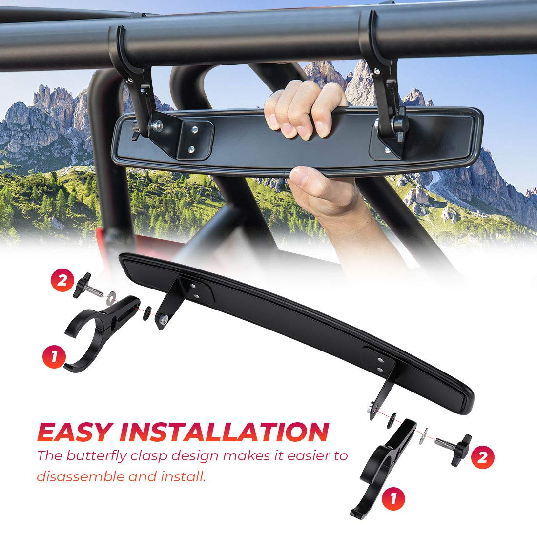 15" UTV Race Convex Center Mirror with 3/4 1.75" or 2" Clamps