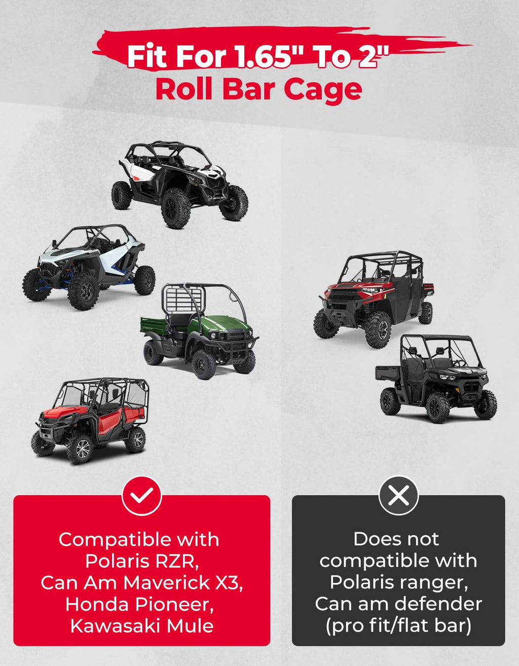 UTV Side Mirrors, Tool-free Multi-Adjustment for Can Am Maverick X3/ RZR w/ 1.65-2" Roll bar