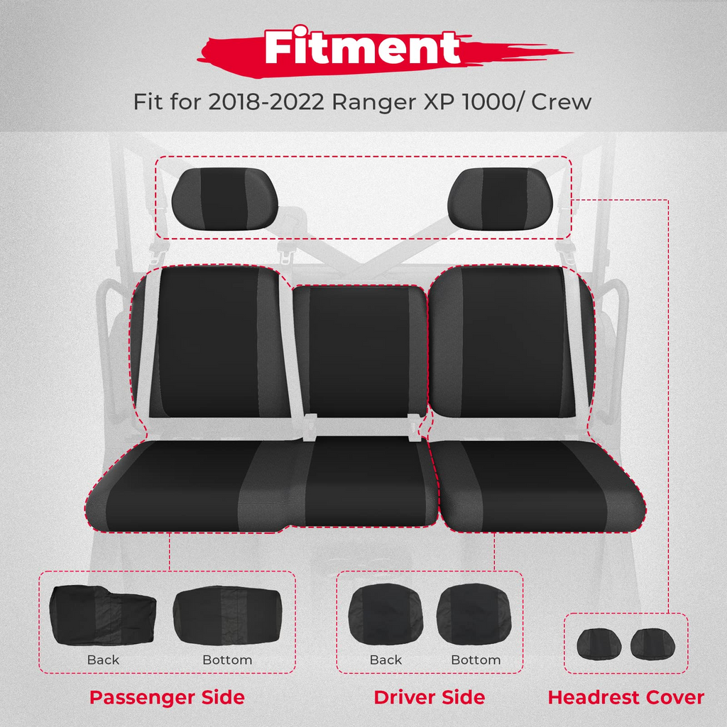 Split Bench Seat Covers for Polaris Ranger XP 1000/CREW (6 PCS)