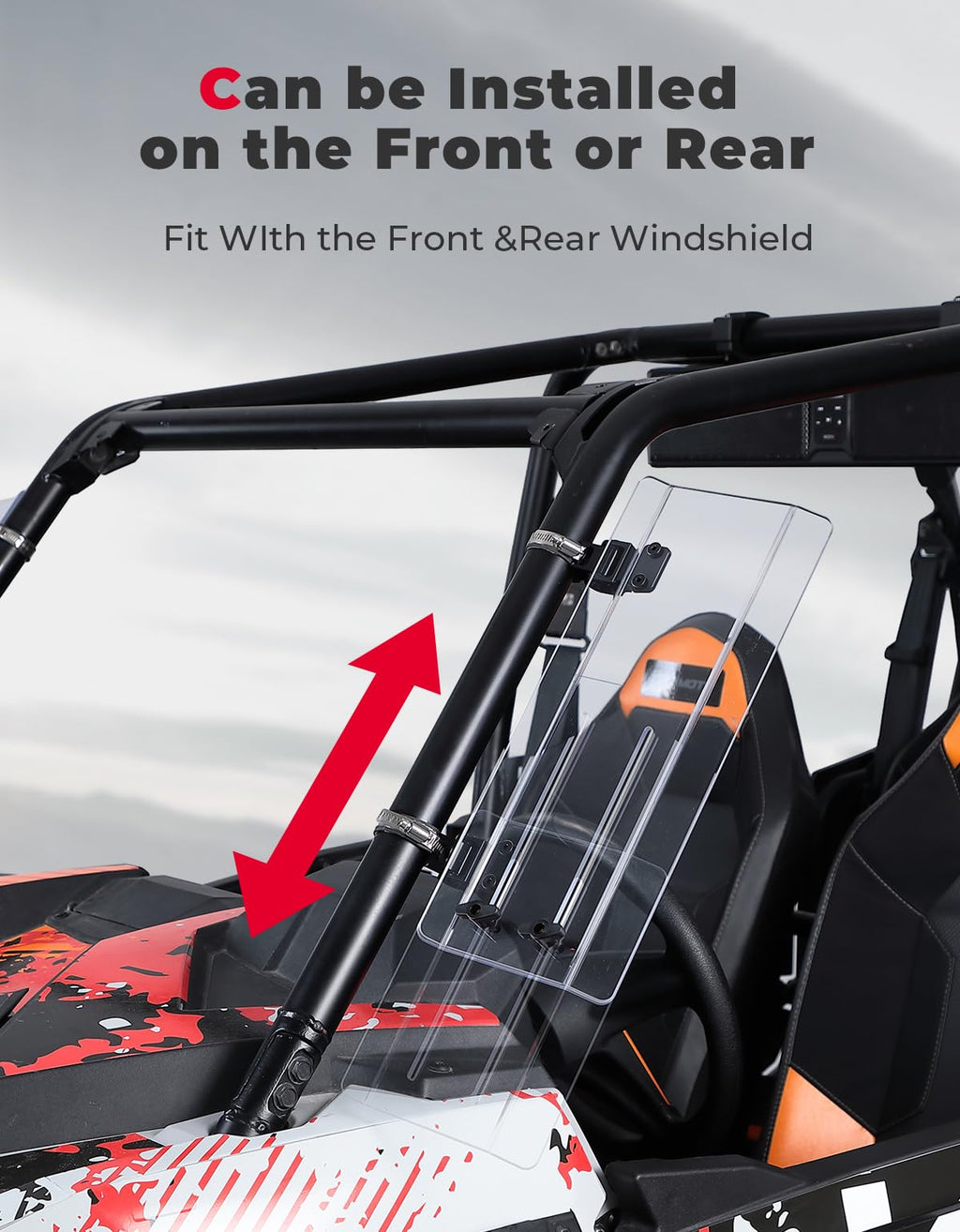 2PCS UTV Side Wind Deflectors for Can-Am / Polaris fit 1.5-2.2 inch Roll Bar