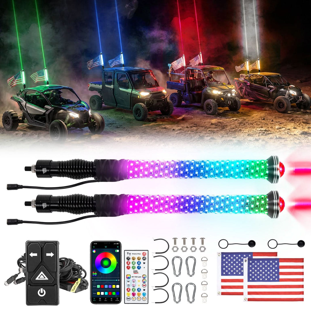 KEMIMOTO pair of 2-foot RGB whipless lights with integrated LED spotlights