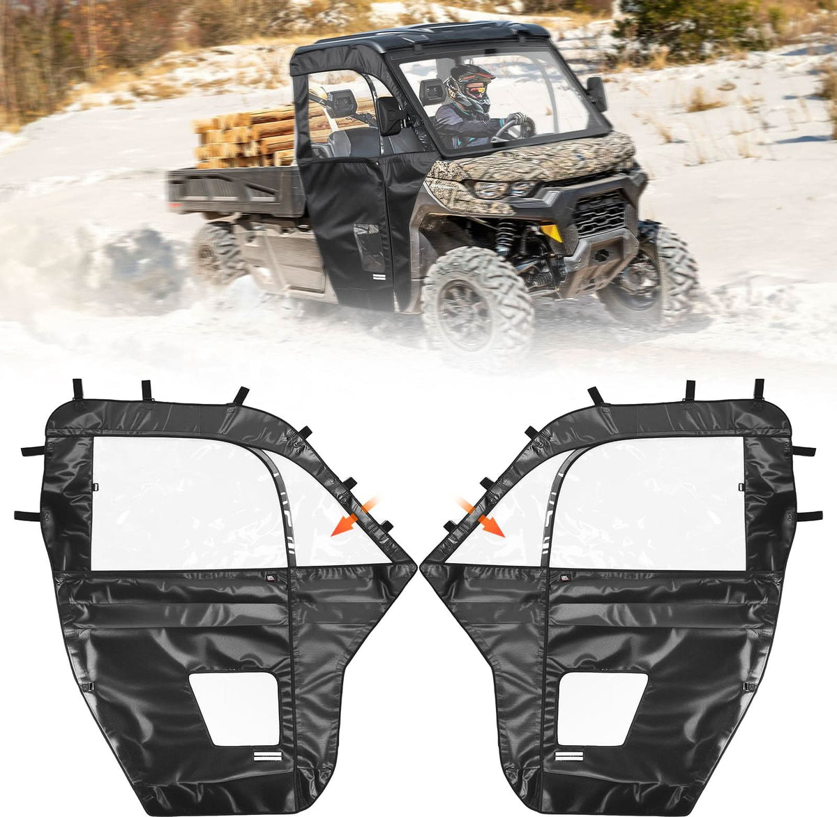 KEMIMOTO Full Soft Doors with Mirror Slots for Can-Am Defender HD5/7/8/9/10