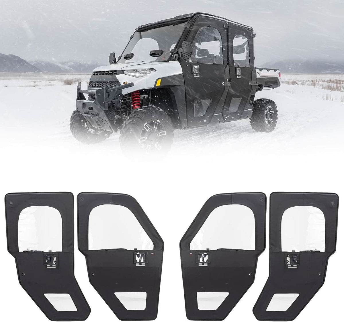 KEMIMOTO UTV Doors With Steel Frame for Polaris Ranger CREW XP 1000 2019-2026