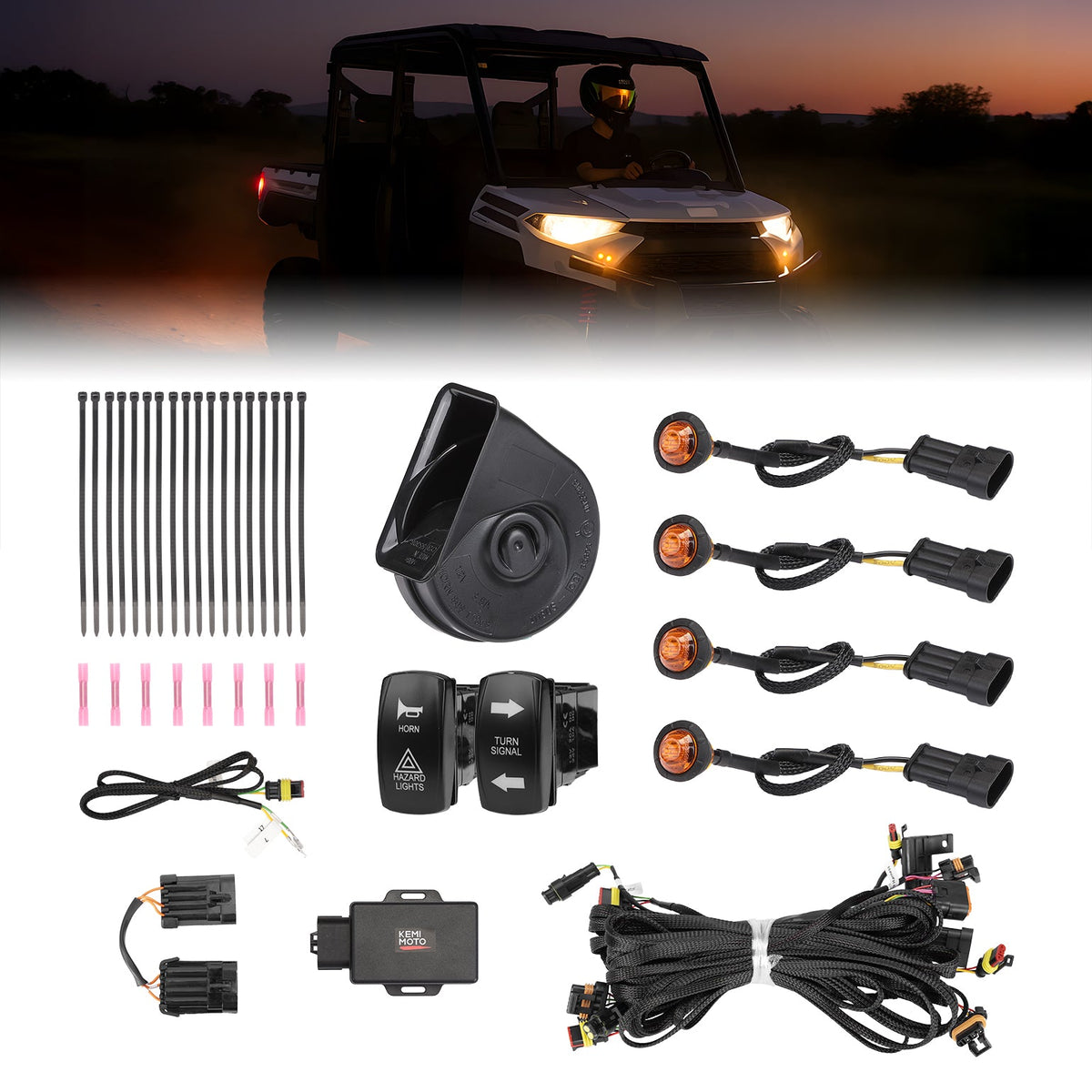 KEMIMOTO UTV Turn Signal Kit for 2018+ Ranger XP 1000/Crew/2014-2024 RZR XP 1000