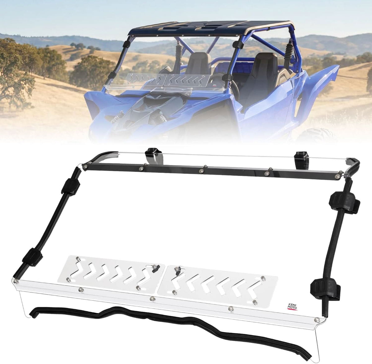 KEMIMOTO vented front windshield installed on Yamaha YXZ