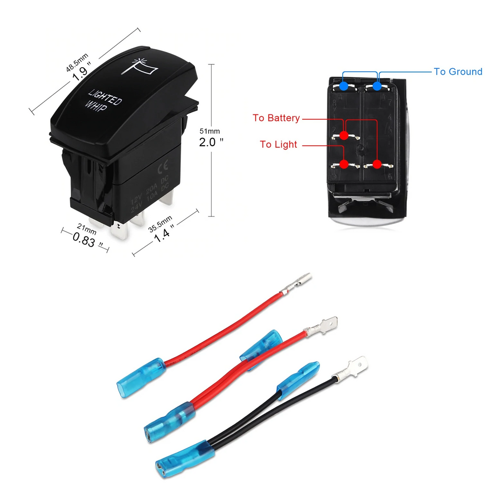 2' LED Whip Elite HD Single Whip Magnetic Mount