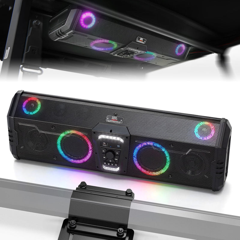 Midnight 90 Roof 34.25" Soundbar For Can-am Polaris UTV Bluetooth Speaker with Dual Subwoofers, IP66 Waterproof 10-Speaker System
