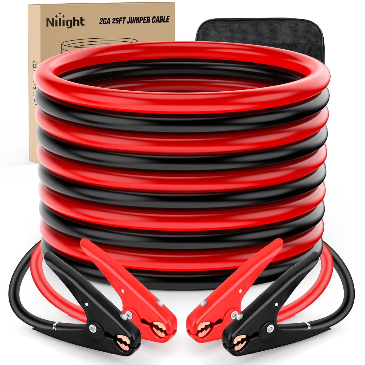 Nilight 10156W — Jumper Cables for Car Battery 2 Gauge 25 FT Booster Cable Heavy Duty 800 A CCA with Carrying Bag Jump Start Emergency Kit