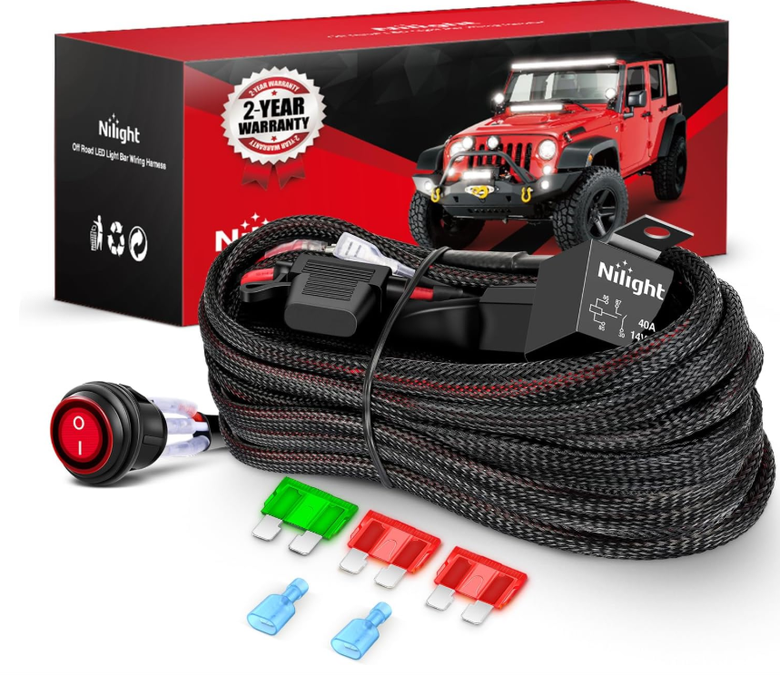 Wiring Harness Kit Nylon 14 AWG 2 Leads 12 V On Off Switch Power Relay Blade Fuse for LED Light Bar Off Road Lights on Cars Jeep Boat Trucks