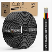 30FT 18 Gauge 3 Conductor Electrical Wire Tinned Oxygen Free Copper Red Black Yellow 3 Wires Parallel 600V DC Flexible PVC Case Extension Cords