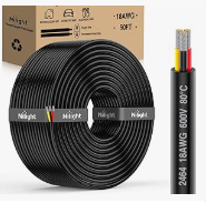 50FT 20 Gauge 3 Conductor Electrical Wire Tinned Oxygen Free Copper Red Black Yellow 3 Wires Parallel 600V DC Flexible PVC Case Extension Cords