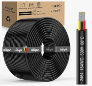 100FT 20 Gauge 3 Conductor Electrical Wire Tinned Oxygen Free Copper Red Black Yellow 3 Wires Parallel 600V DC Flexible PVC Case Extension Cords