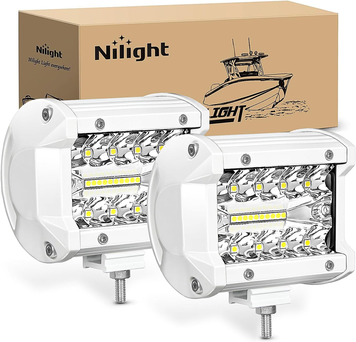 Nilight Marine LED Light Pods Navigation Lights 2PCS 3Inch White Spot Flood Combo Ponton Boat Deck Dock Lights